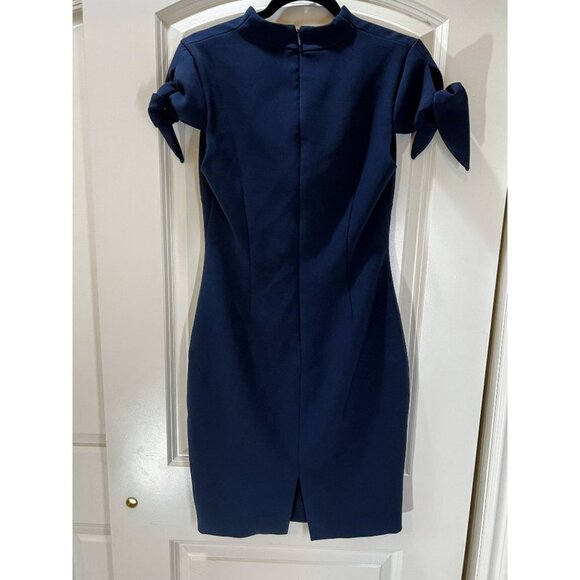 Badgley Mischka Navy Tie Sleeve Sheath Dress $395 - Picture 8 of 10